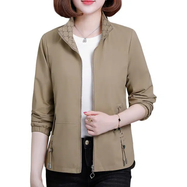 左岸 时尚高级感优雅简约基础款显瘦舒适柔软挡风拉链款开衫外套轻便休闲运动户外防风立领可拆卸连帽百搭夹克  女款