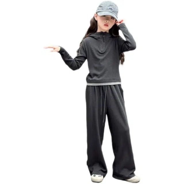 比比我休闲运动套装  女童春秋季拉链拼接大童潮牌小孩衣服 小女孩短袖洋气时髦 舒适帅气轻便