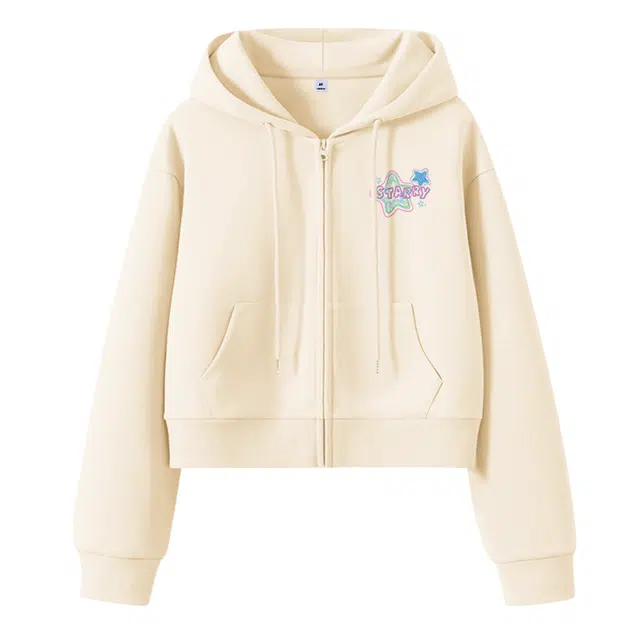 棉致 时尚百搭缠绕星星潮流简约牛奶丝复合抗皱学院风短款宽松连帽休闲卫衣 男女同款