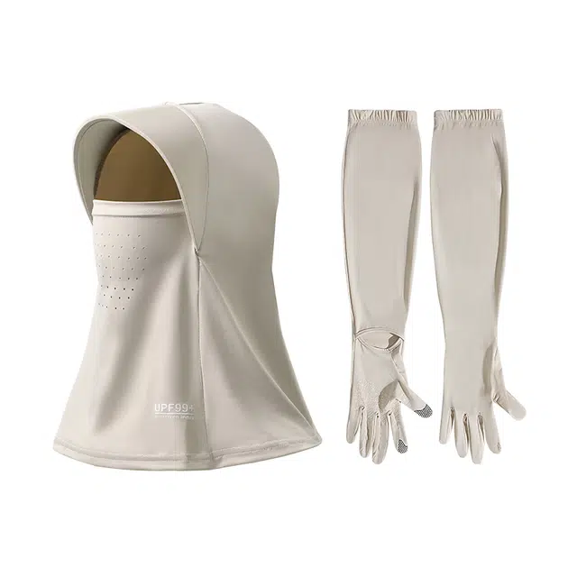 南极人 骑行面罩帽子一体护颈遮全脸防紫外线户外骑车开车遮阳帽透气冰丝袖套手套加长款护手臂套手袖防滑可触屏冰凉 轻薄款 防晒帽 女款