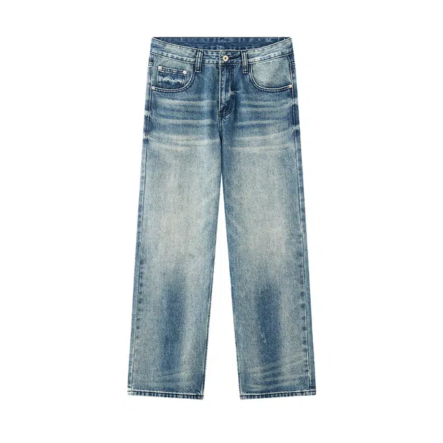 希越 秋冬美式复古街头水洗宽松直筒阔腿休闲牛仔裤 男款