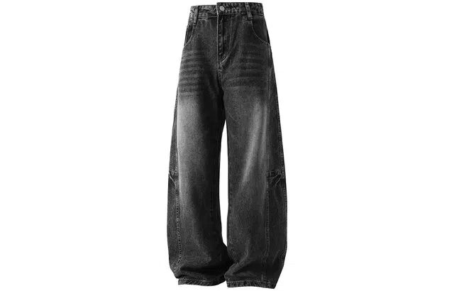 徐太浪 美式复古弯刀高街水洗做旧废土风褶皱设计感中腰显高通勤垂感微喇牛仔裤  男女同款