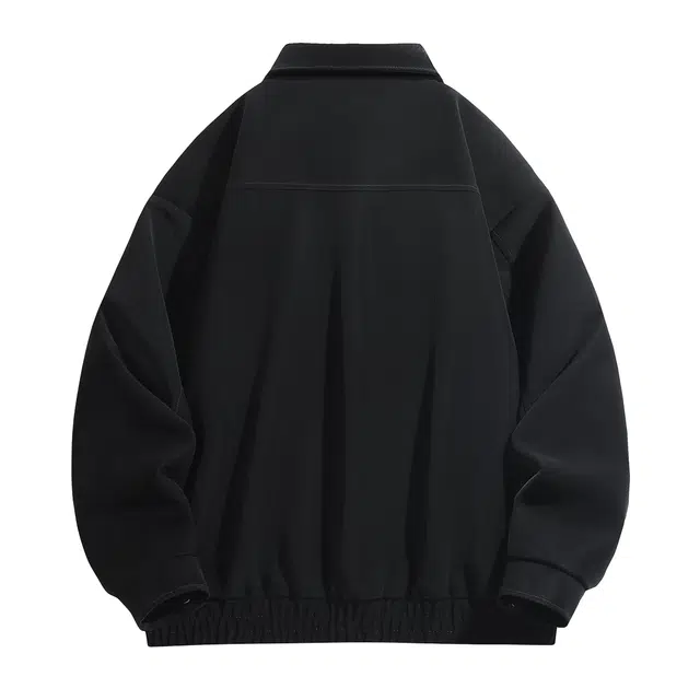 快鱼 美式潮流机车风水洗做旧美拉德色系宽松复古翻领拼接休闲百搭通勤防风长袖外套皮衣 男女同款