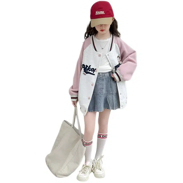 天才小熊休闲运动套装 女童春秋季棒球大童潮牌小孩衣服 小女孩短袖洋气时髦 舒适帅气轻便