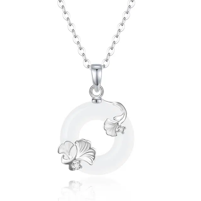 【三生有杏|999足银|夜光】 银千惠 新中式小杏运平安扣国风纯银小确杏闪锆锁骨链 简约轻奢平安纳福招财转运事业学业顺利 玉髓 项链 女款