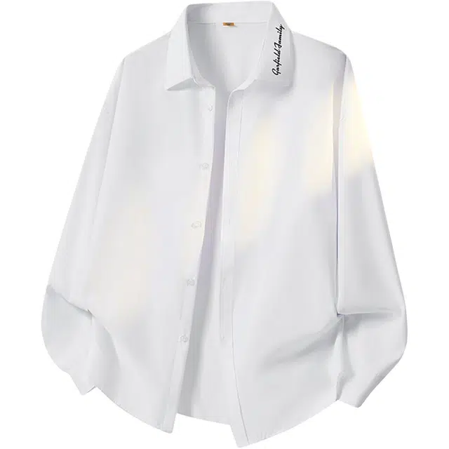 加菲猫家族 日系潮流时尚百搭无性别主义落肩袖翻领手绘字母印花简约衬衣叠穿春秋款日常通勤长袖少年感宽松上衣休闲外套衬衫 男女同款