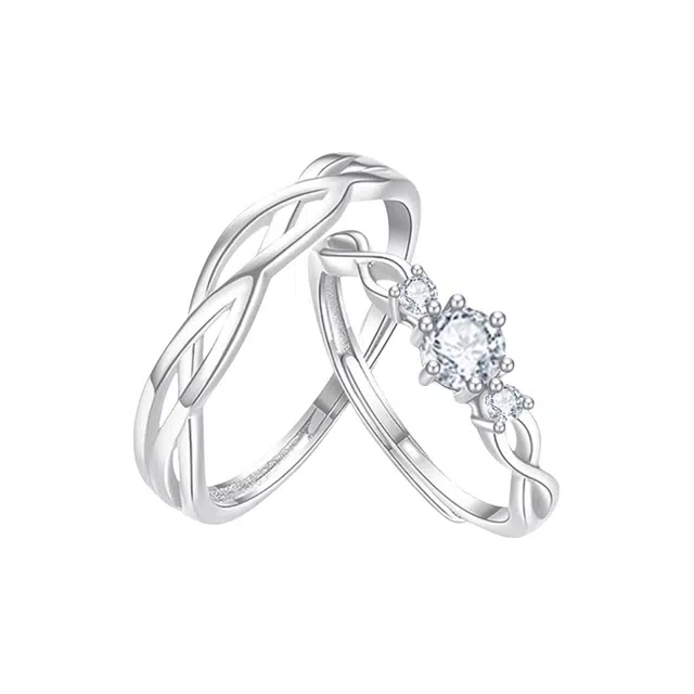 【免费刻字 代写贺卡】 福柚 绾青丝系列高品质纯银素圈对戒   钟爱久久 小众轻奢精致闪耀礼盒 合金 戒指 男女同款情侣款