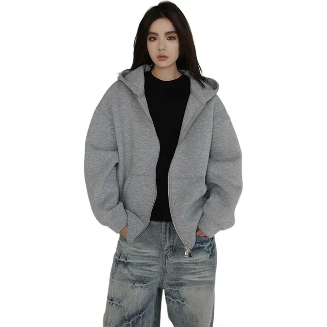 北欧攻略 美式潮牌重磅连帽情侣开衫外套 春秋季短款高级感夹克卫衣 男女同款