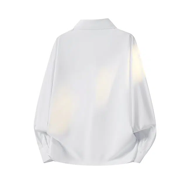 加菲猫家族 日系潮流时尚百搭无性别主义落肩袖翻领手绘字母印花简约衬衣叠穿春秋款日常通勤长袖少年感宽松上衣休闲外套衬衫 男女同款