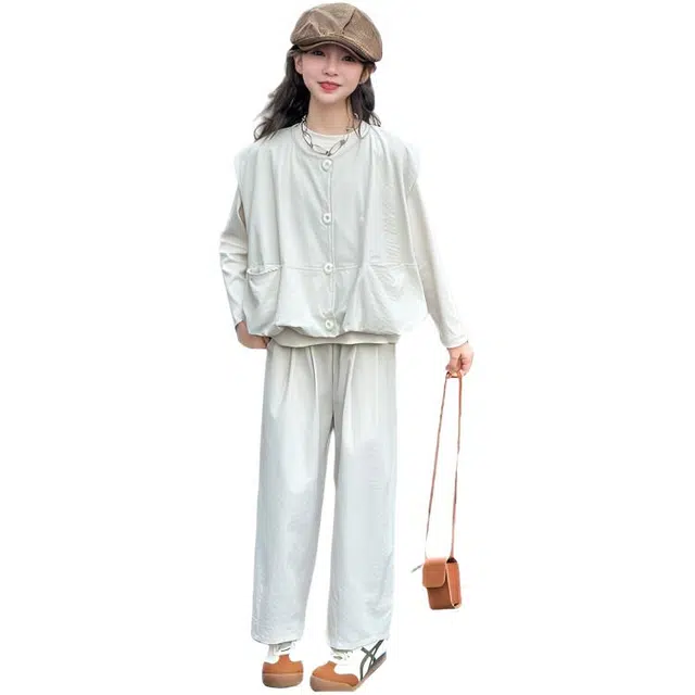 天才小熊休闲运动套装 女童春秋季韩版时尚大童潮牌小孩衣服 小女孩短袖洋气时髦 舒适帅气轻便