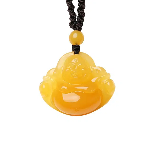 宣华意 国潮新中式时尚大气高端龙陵鸡油黄弥勒佛大肚笑佛 招财进宝 平安顺遂#好运 黄龙玉 项链 男女同款情侣款