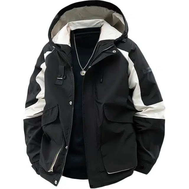 恒源祥 撞色拼接连帽工装大口袋夹克 男女同款