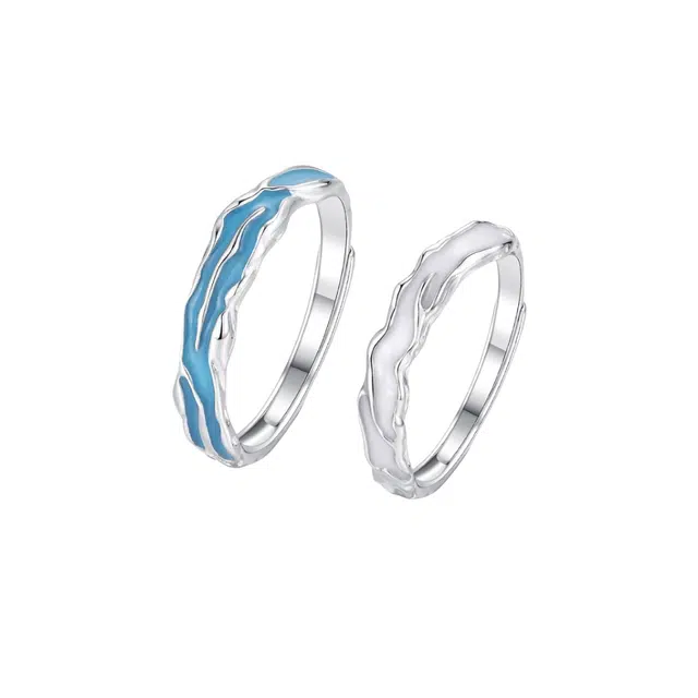 福柚 【免费刻字 代写贺卡】蒹葭苍苍白露为霜恋人对戒遇见佳人浪优雅精致简约现代风高级感设计时尚百搭 合金 戒指 男女同款情侣款