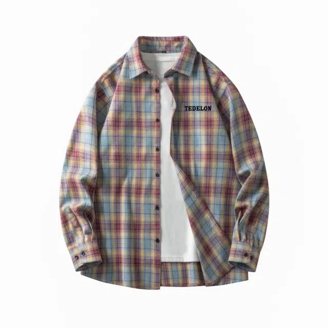 太子龍 日系复古潮流简约多彩格纹轻薄透气宽松休闲长袖学院风舒适青少年衬衫 男款