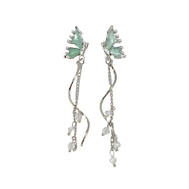 清脆小溪 轻奢 流苏蝶翼 高级感轻奢风设计小众搭配优雅气质 合金 耳环 女款