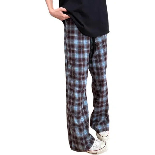 黑马漫画 格子裤松弛感慵懒格纹裤子宽松直筒裤休闲裤 男女同款