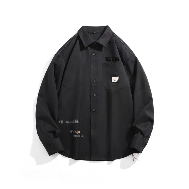 太子龍 美式高街复古潮流简约宽松百搭时尚休闲舒适长袖衬衫 男款