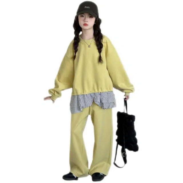 天才小熊休闲运动套装 女童春秋季假两件卫衣大童潮牌小孩衣服 小女孩短袖洋气时髦 舒适帅气轻便