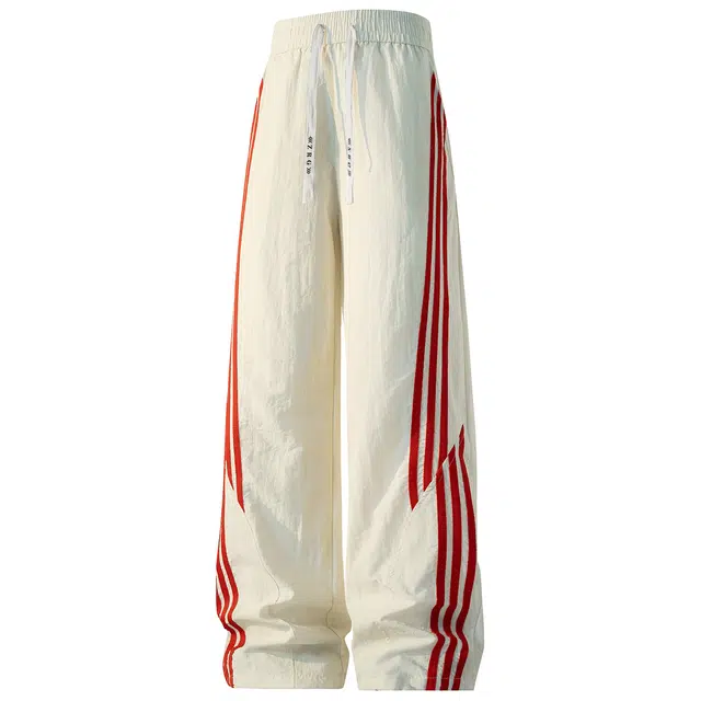 梓润格 美式复古运动侧边拼接撞色三条杠弧形贴布字母抽绳宽松直筒高街痞帅机能风百搭长裤夏季薄款休闲裤 男女同款