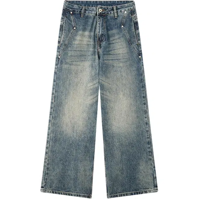 希越 美式复古水洗做旧潮牌宽松直筒阔腿垂感拖地长牛仔裤 男款