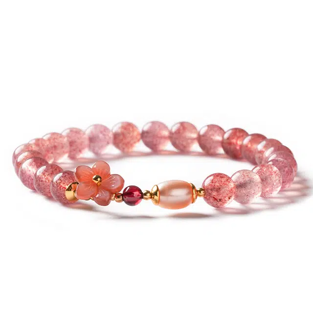 【匠心手作 “莓”有烦恼】 灵菲 桃花上上签精品级草莓晶转运珠新中式国风粉色显白手饰#好运百搭礼盒 草莓晶 手串 男女同款情侣款