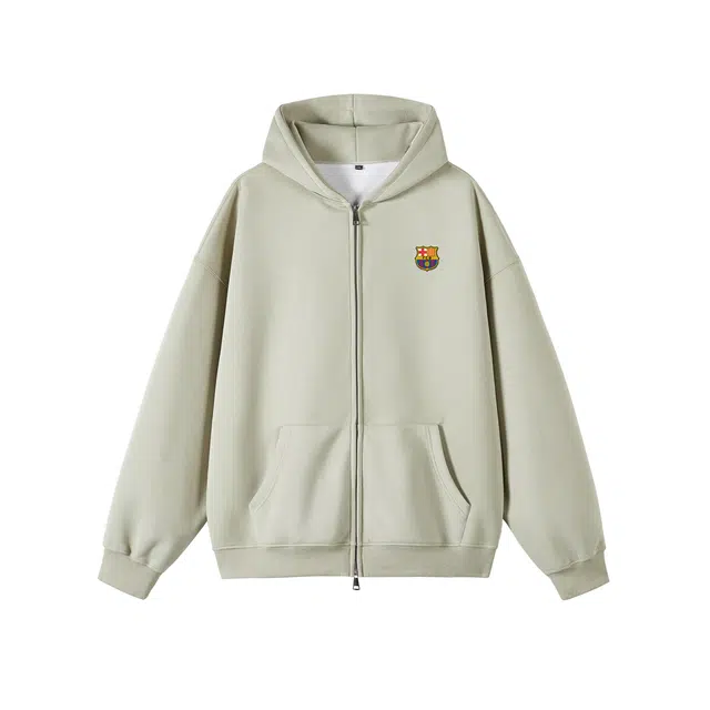 巴塞罗那足球俱乐部 美式复古基础款连帽开衫拉链休闲宽松高街户外通勤百搭运动学院风长袖卫衣 男女同款