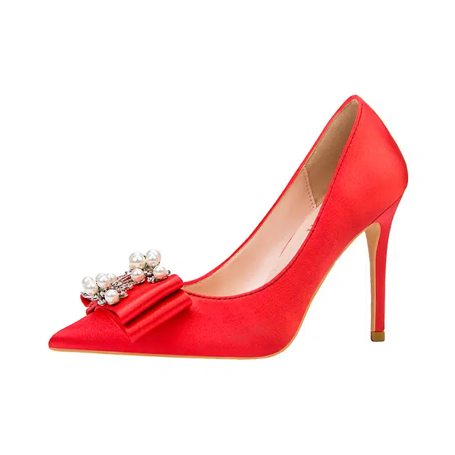 拾伍象 尖头性感珍珠蝴蝶结通勤百搭 细跟 高跟鞋 女