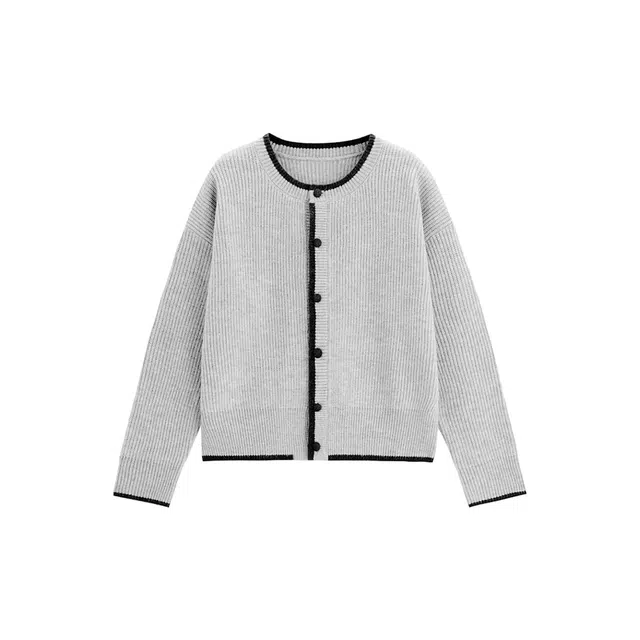 敲模女孩 韩系百搭复古撞色粗针开衫针织衫 女款