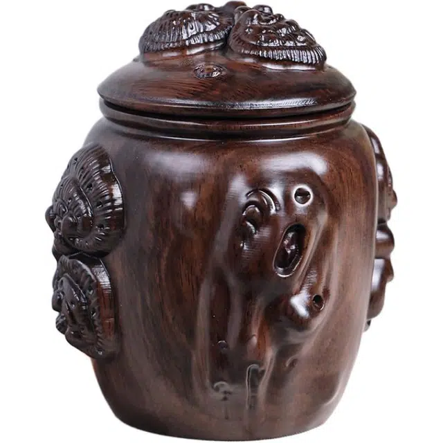 得笙陌 整木挖空木雕刻复古耐磨新中式古典 黑檀 茶叶罐 男女同款情侣款