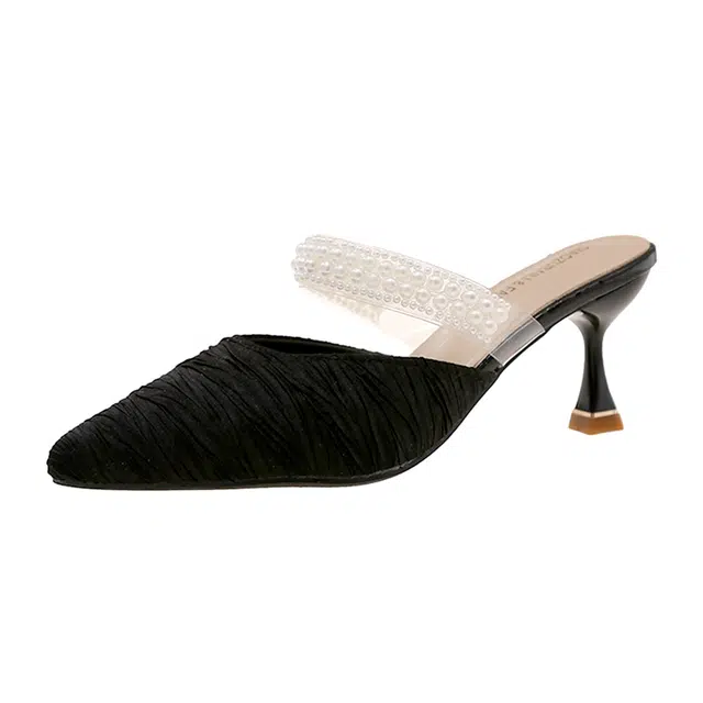 乐乐鱼 法式仙女风外穿珍珠尖头穆勒鞋 防滑包头拖鞋 女