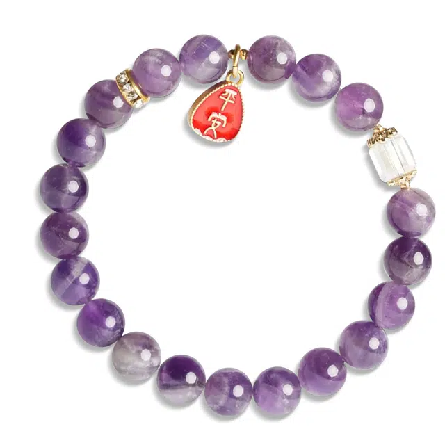 谧月珠宝 九紫离火学业进步国潮新中式爱情甜蜜国风精致盘玩福牌串珠高级感小众设计日常通勤百搭好运天然 紫水晶 手串 男女同款情侣款