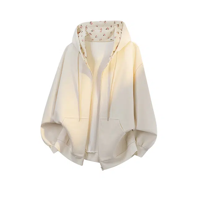 木林森 美式高街潮牌休闲情侣款甜美碎花通用简约时尚百搭宽松重磅连帽卫衣 男女同款