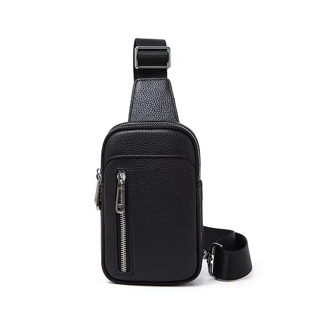 老人头 潮流胸前包通勤百搭高级感 头层牛皮 胸包 常规 男款 黑色