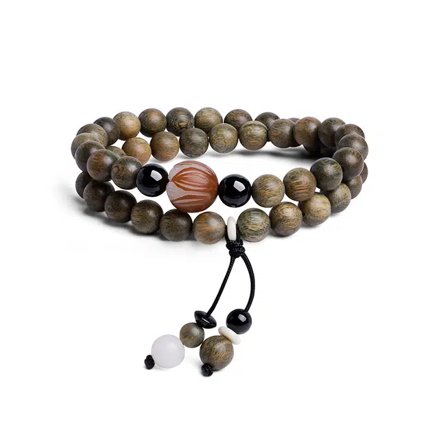 木盛缘 【八方来财  易盘玩】#好运高油密老料佛珠文玩手链 绿檀 手串 男女同款情侣款