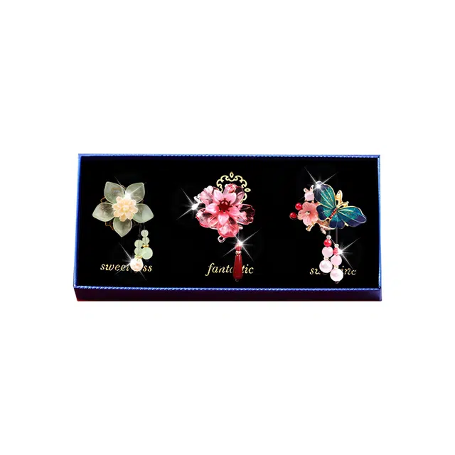 妖娆猫 古风星期套装日常通勤发饰高级感发饰扎马尾小皮筋头花优雅时尚造型金属蝶恋花发圈三件套 合金 头绳 女款