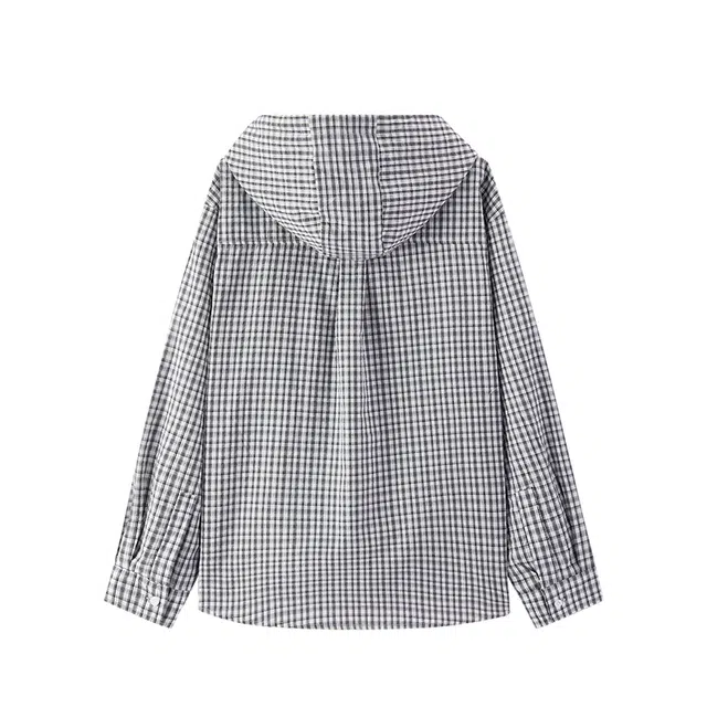 森马 格纹外套轻薄款连帽长袖衬衫 男款