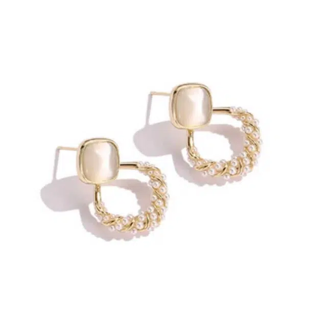 澜耀 方糖物语 猫眼小米珠 轻奢气质 铜合金 耳环 女款