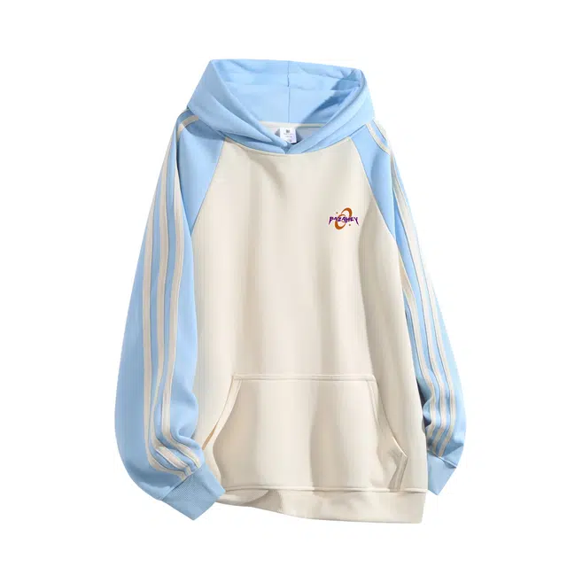 吾皇猫 复古潮牌学院风重磅拼接撞色三条杠设计时尚百搭宽松连帽套头休闲日常通勤长袖卫衣 男女同款