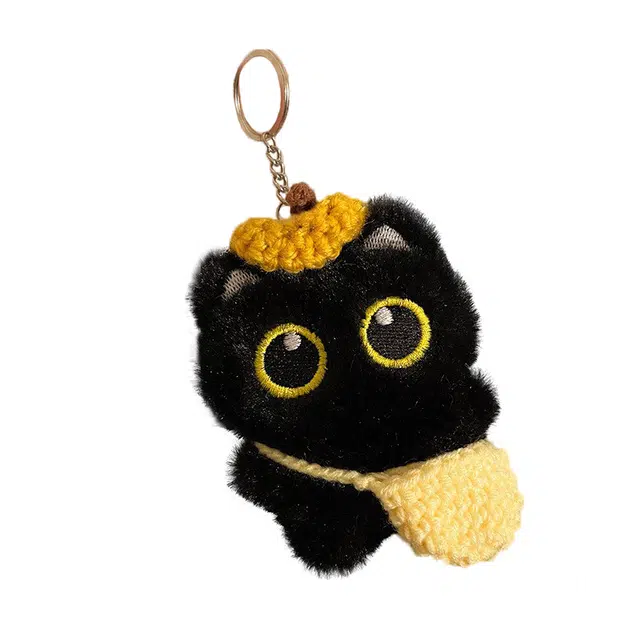 祎步康 交个朋友吧卡通玩偶公仔钥匙扣包包吱吱叫小黑猫 毛绒 挂件 男女同款情侣款
