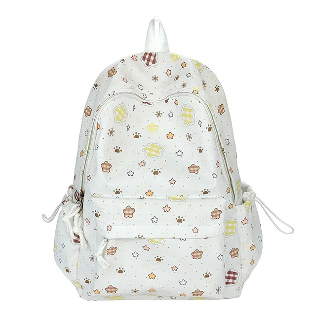 南潇湘 可爱碎花高颜值时尚星星印花百搭高颜值女生背包初高中生大学生上课百搭书包 牛津布 双肩包 女款 白色/绿色/蓝色/黄色
