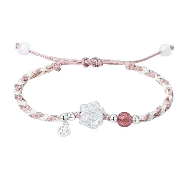 【999纯银 】 色菲尔 新中式莲莲招财 小众设计小清新招财纳福转运珠事业顺利上岸时尚日常通勤百搭可调节#好运 织物 手绳 男女同款情侣款