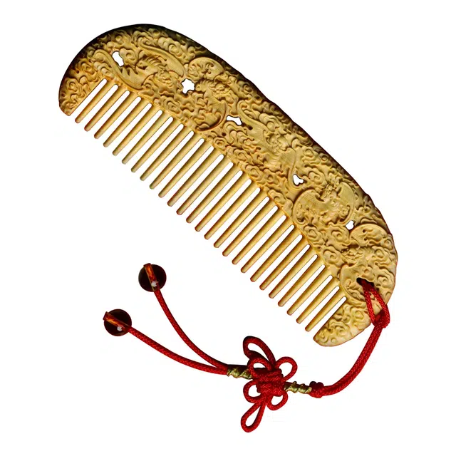 芳缘小傅 五福招财纳福复古国风高品质高档长发专用养发防脱静电家用大号加厚 #好运 黄杨木 木梳 男女同款情侣款