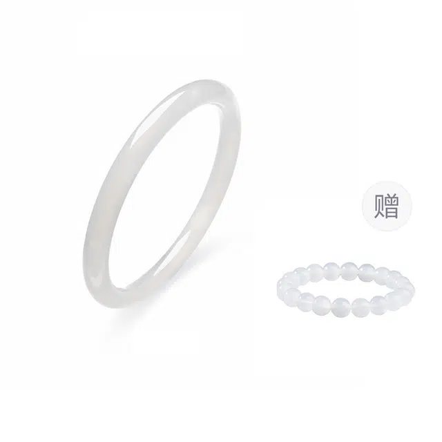 周大生 白月光古香古色小众素玉素圈镯子 新中式显白显手细水润镯古典气质 清冷宫廷风旗袍礼服氛围感 好运 玉髓 手镯 女款
