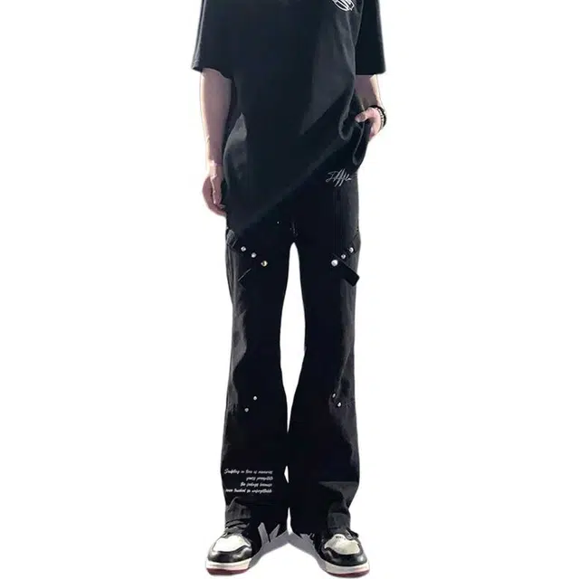 金贝勒 美式高街复古水洗高级感潮流交叉绑带休闲时尚百搭修身显瘦直筒户外通勤牛仔裤 男女同款