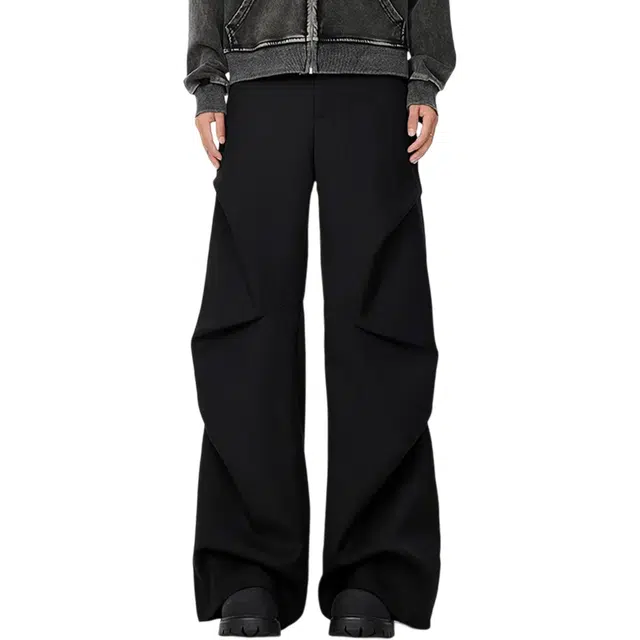 冈哉 纯色褶皱垂感顺滑设计美式高街垂坠感高级感直筒宽松百搭舒适休闲裤 男女同款