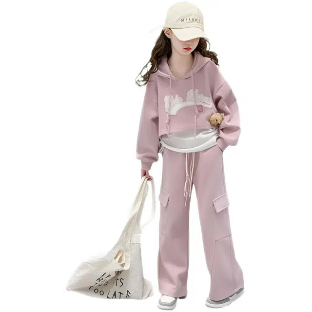 比比我休闲运动套装  女童春秋款绣花卫衣背心大童潮牌小孩衣服 小女孩长袖洋气时髦 舒适帅气轻便