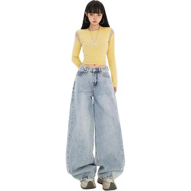 拾籍 美式复古低腰宽松舒适垂感百搭镰刀裤牛仔裤 女款