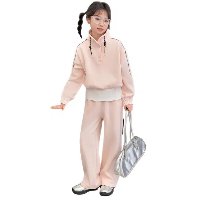 天才小熊休闲运动套装 女童春秋季亲肤舒适大童潮牌小孩衣服 小女孩长袖洋气时髦 帅气轻便