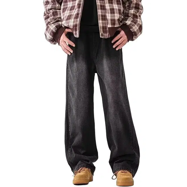 洞洞拐 男宽松休闲青少年直筒裤子美式潮牌痞帅牛仔裤 男女同款