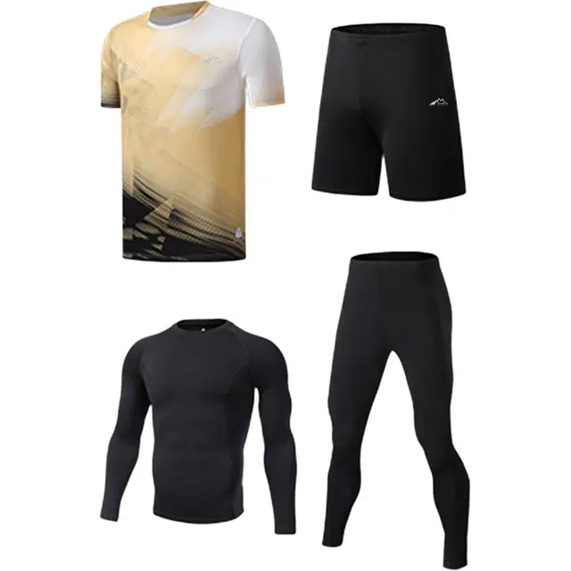 赛琪 渐变色运动微弹短袖合身速干透气长袖综合跑步训练篮球短裤休闲吸湿排汗打底长裤健身套装 男女同款